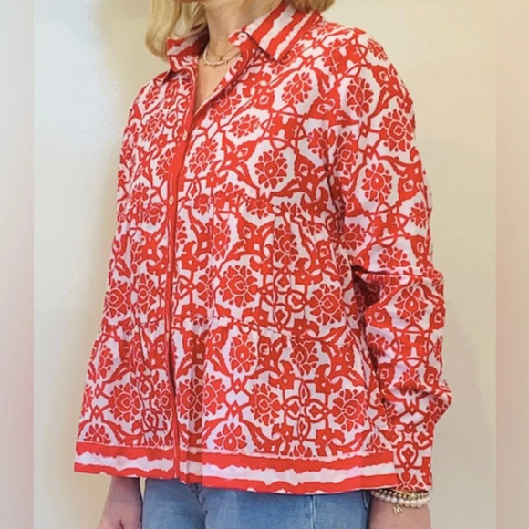 RO'S GARDEN VANESSA SHIRT RED BANARES - Picture 1 of 13